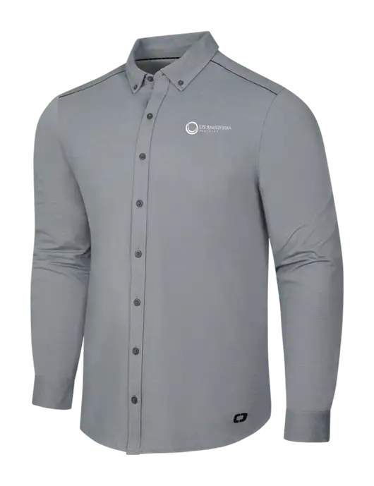 OGIO Medium Grey Heather Modern Code Stretch Button-Up Shirt w/US Anesthesia Partners Logo