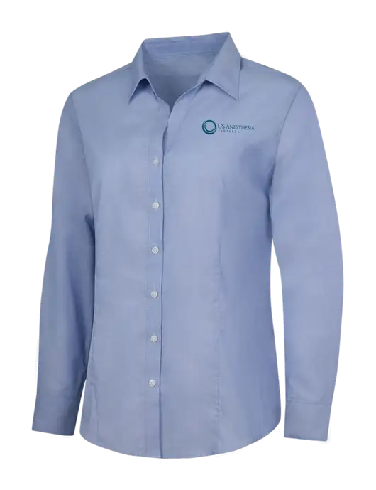 Light Slate Blue Womens Crosshatch Easy Care Shirt w/US Anesthesia Partners Logo
