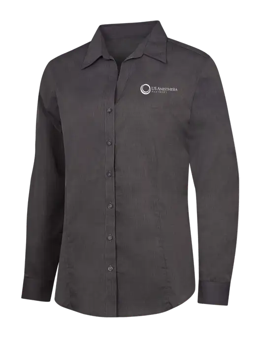 Womens Soft Black Crosshatch Easy Care Shirt w/US Anesthesia Partners Logo