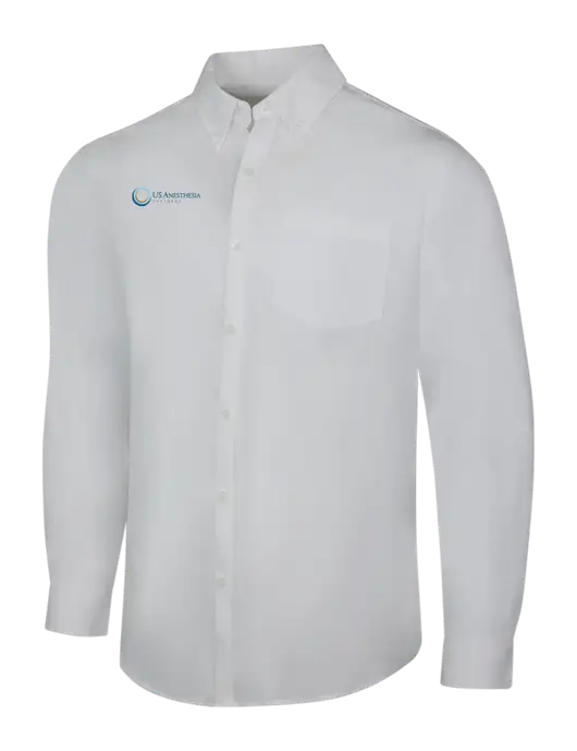 White Long Sleeve Carefree Poplin Shirt w/US Anesthesia Partners Logo