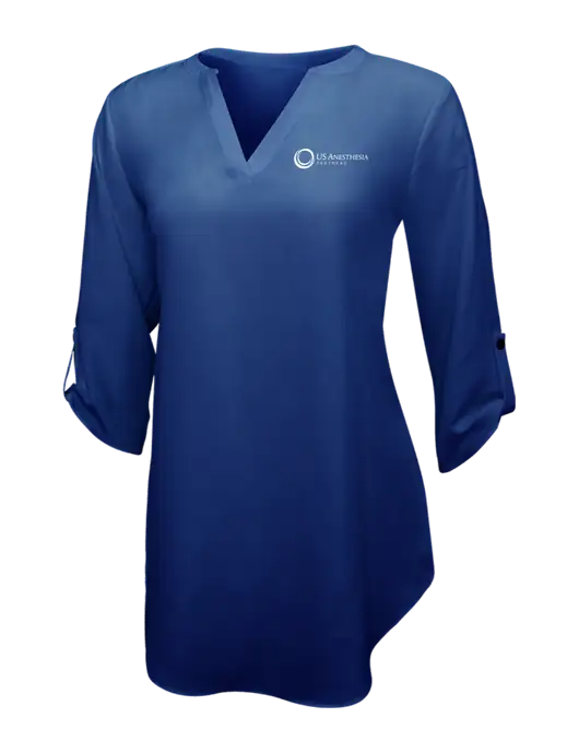Dark Royal Womens 3/4 Sleeve Tunic Blouse w/US Anesthesia Partners Logo