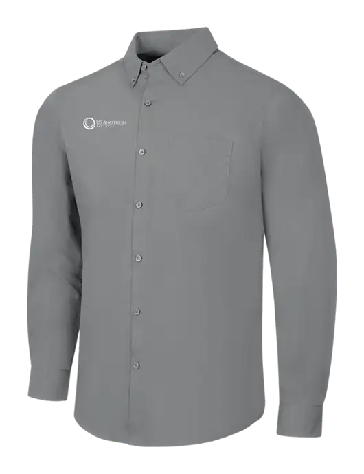 Medium Grey Long Sleeve Carefree Poplin Shirt w/US Anesthesia Partners Logo