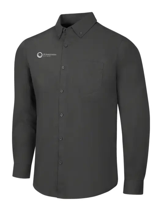 Dark Grey Long Sleeve Carefree Poplin Shirt w/US Anesthesia Partners Logo