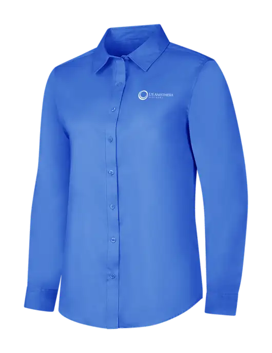Dark Carolina Blue Womens Long Sleeve Superpro React Twill Shirt w/US Anesthesia Partners Logo