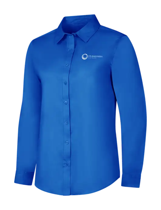 Womens Long Sleeve Royal Blue Superpro React Twill Shirt w/US Anesthesia Partners Logo