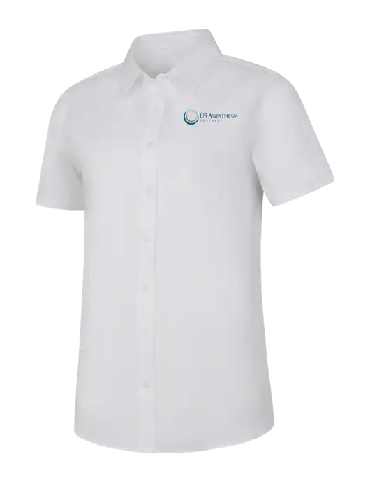 Womens White Short Sleeve Superpro React Twill Shirt w/US Anesthesia Partners Logo