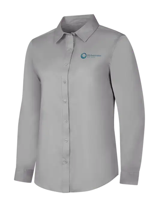 Light Grey Womens Long Sleeve Superpro React Twill Shirt w/US Anesthesia Partners Logo