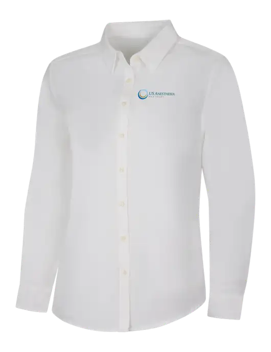 Womens White Long Sleeve Superpro React Twill Shirt w/US Anesthesia Partners Logo