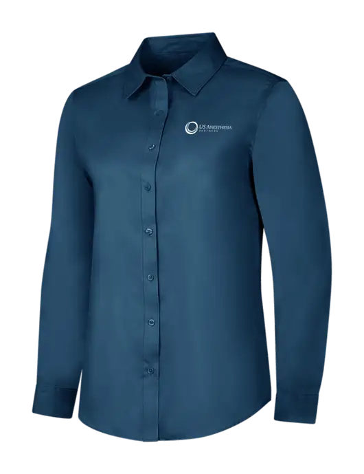 Light Navy Womens Long Sleeve Superpro React Twill Shirt w/US Anesthesia Partners Logo
