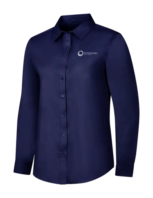 Navy Womens Long Sleeve Superpro React Twill Shirt w/US Anesthesia Partners Logo