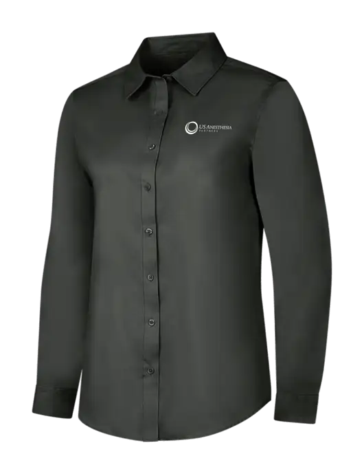 Dark Grey Womens Long Sleeve Superpro React Twill Shirt w/US Anesthesia Partners Logo