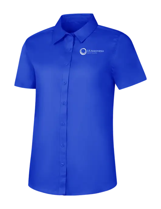 Womens Short Sleeve Dark Royal Superpro React Twill Shirt w/US Anesthesia Partners Logo