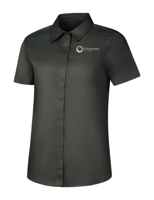 Womens Dark Grey Short Sleeve Superpro React Twill Shirt w/US Anesthesia Partners Logo