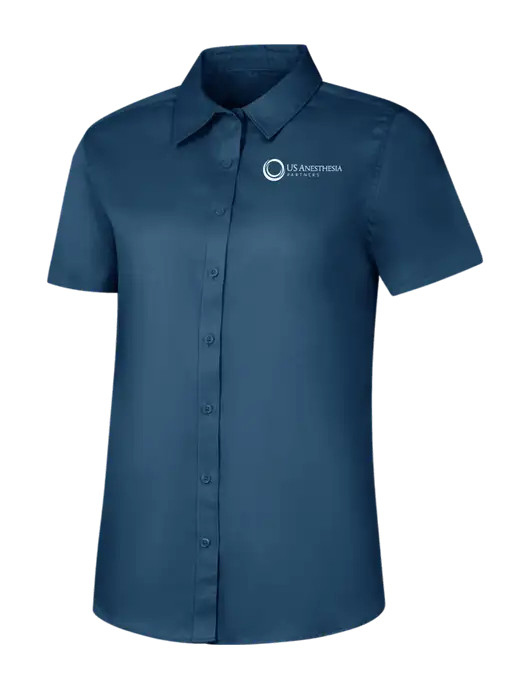 Womens Light Navy Short Sleeve Superpro React Twill Shirt w/US Anesthesia Partners Logo