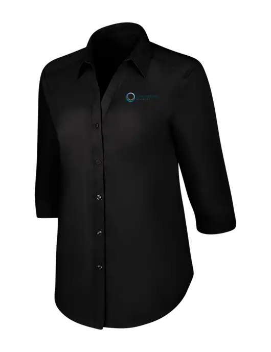 Womens Black 3/4 Sleeve Carefree Poplin Shirt w/US Anesthesia Partners Logo
