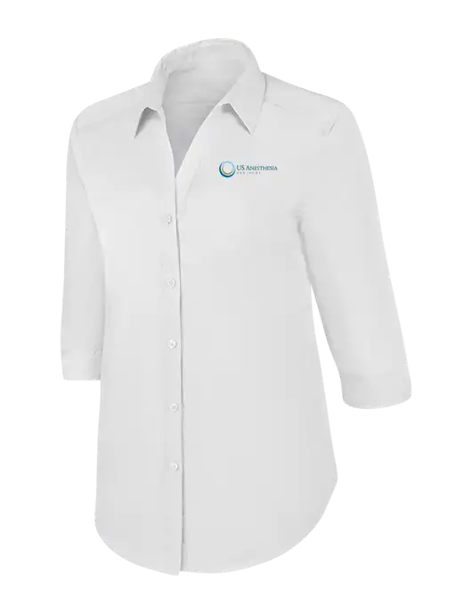 Womens White 3/4 Sleeve Carefree Poplin Shirt w/US Anesthesia Partners Logo