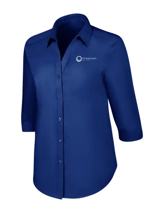 Womens Royal 3/4 Sleeve Carefree Poplin Shirt w/US Anesthesia Partners Logo