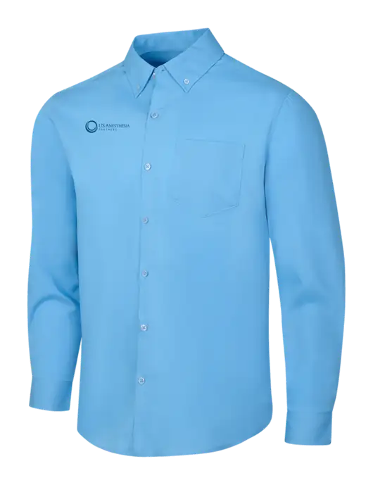 Carolina Blue Long Sleeve Carefree Poplin Shirt w/US Anesthesia Partners Logo