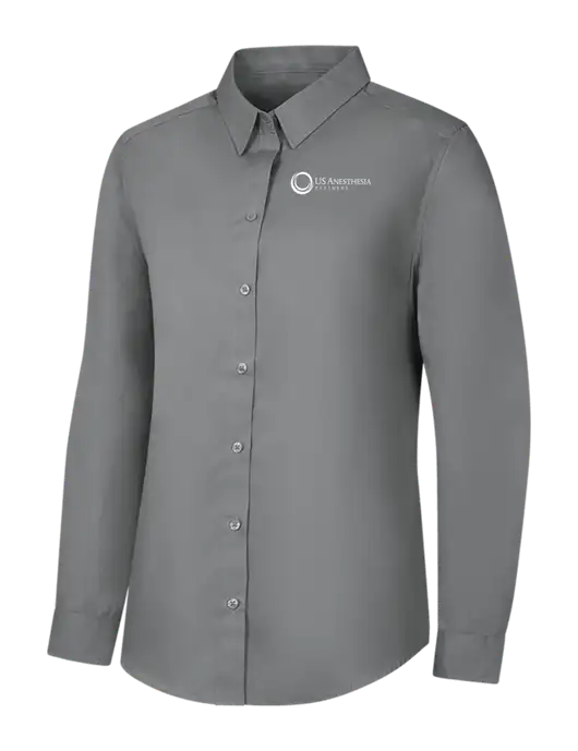 Womens Medium Grey Long Sleeve Carefree Poplin Shirt w/US Anesthesia Partners Logo