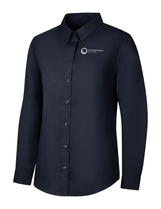 Womens River Blue Navy Long Sleeve Carefree Poplin Shirt w/US Anesthesia Partners Logo