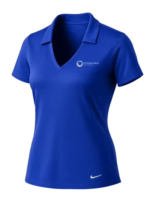 NIKE Dark Royal Womens Dri-Fit Vertical Mesh Polo w/US Anesthesia Partners Logo