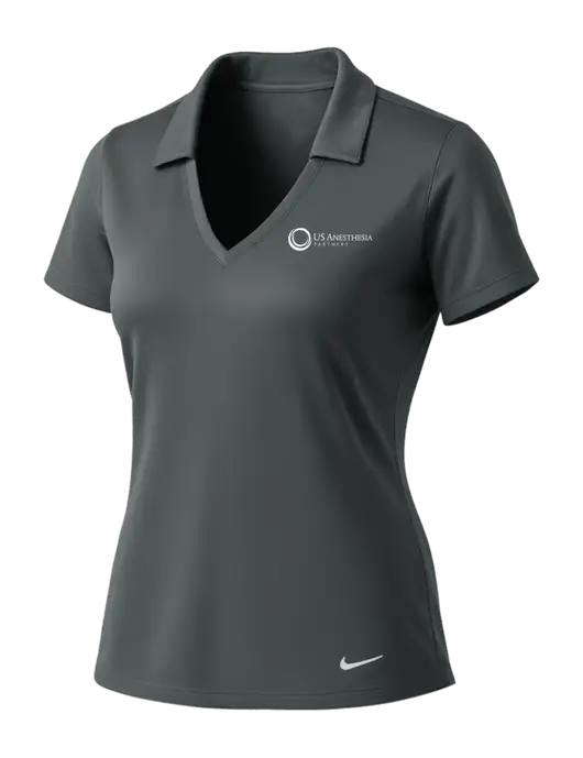 NIKE Dark Grey Womens Dri-Fit Vertical Mesh Polo w/US Anesthesia Partners Logo