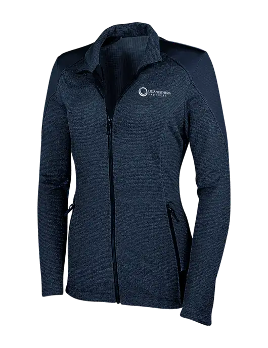 Navy Womens Grid Fleece Jacket w/US Anesthesia Partners Logo