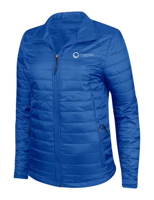 Dark Royal Blue Womens Puffy Packable Jacket w/US Anesthesia Partners Logo