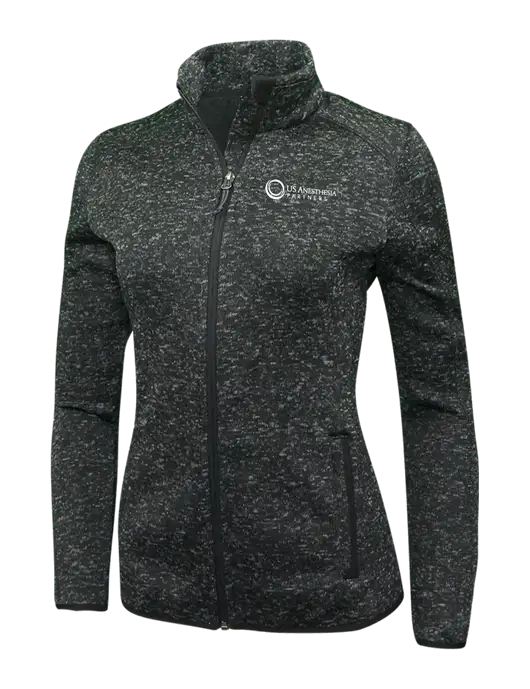 Black Heather Womens Sweater Fleece Jacket w/US Anesthesia Partners Logo