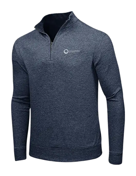 Estate Blue Heather/Charcoal Heather Interlock 1/4 Zip w/US Anesthesia Partners Logo