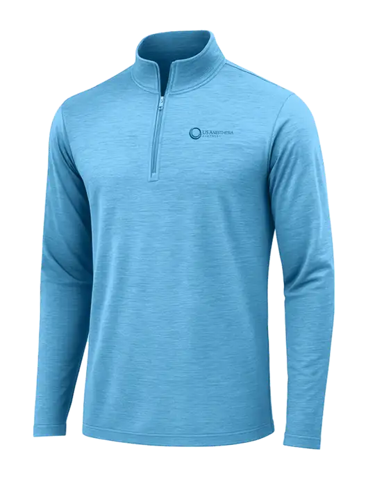 Light Blue Heather Posicharge Tri-Blend Wicking 1/4 Zip Pullover w/US Anesthesia Partners Logo
