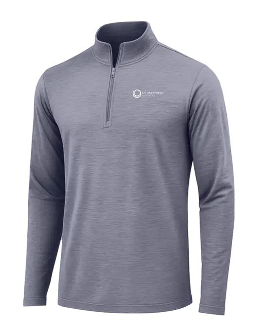 True Navy Heather Posicharge Tri-Blend Wicking 1/4 Zip Pullover w/US Anesthesia Partners Logo