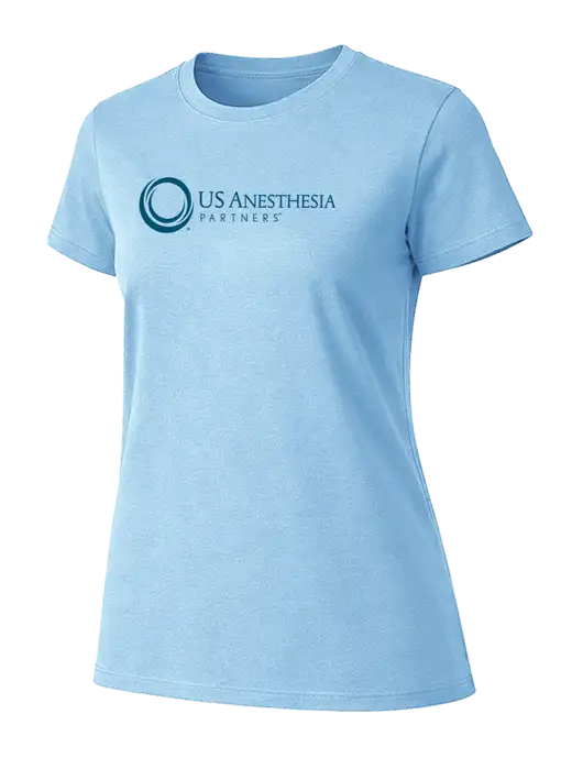 Womens Ring Spun Light Blue 4.5 oz T-Shirt w/US Anesthesia Partners Logo