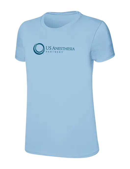 Womens Ring Spun Light Blue 4.5 oz T-Shirt w/US Anesthesia Partners Logo