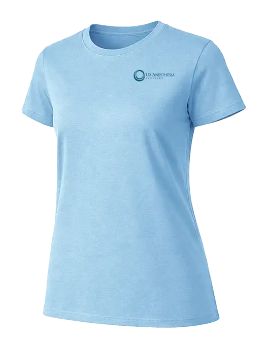 Womens Ring Spun Light Blue 4.5 oz T-Shirt w/US Anesthesia Partners Logo
