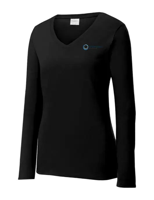 Womens V-Neck Ring Spun Jet Black 4.5 oz Long Sleeve T-Shirt w/US Anesthesia Partners Logo