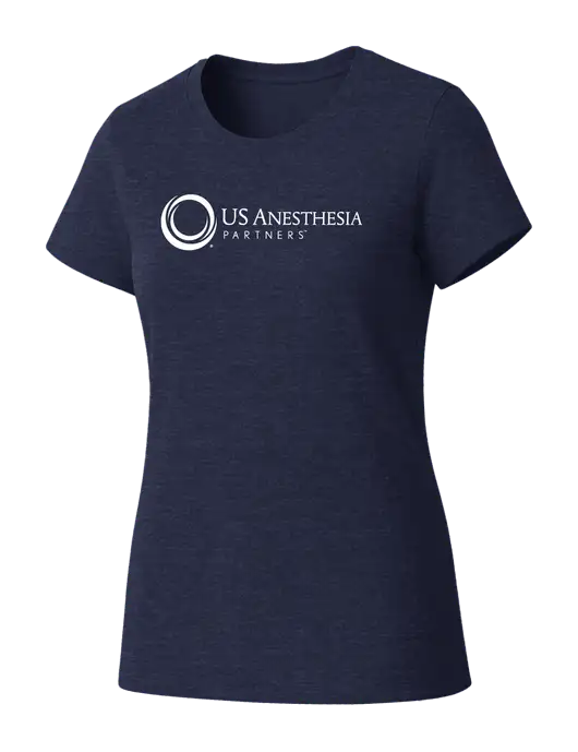 Womens Seriously Soft Heathered Navy T-Shirt w/US Anesthesia Partners Logo