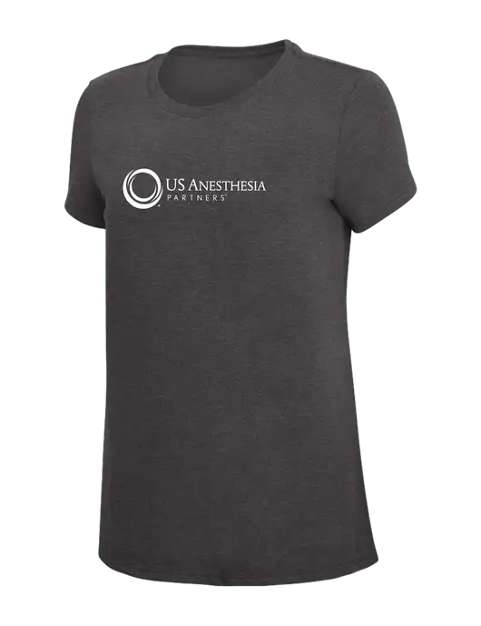 Womens Simply Soft Heather Charcoal 4.5oz  Poly/Combed Ring Spun Cotton T-Shirt w/US Anesthesia Partners Logo