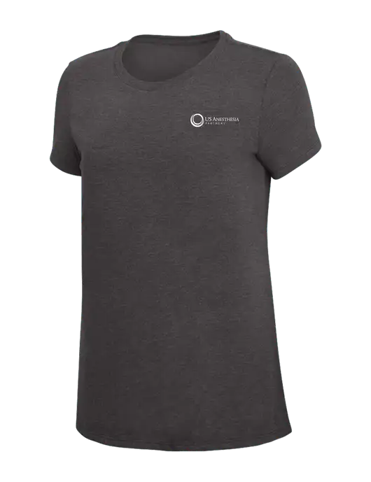 Womens Simply Soft Heather Charcoal 4.5oz  Poly/Combed Ring Spun Cotton T-Shirt w/US Anesthesia Partners Logo