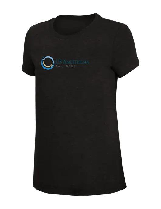 Womens Simply Soft Black 4.5oz Poly/Combed Ring Spun Cotton T-Shirt w/US Anesthesia Partners Logo