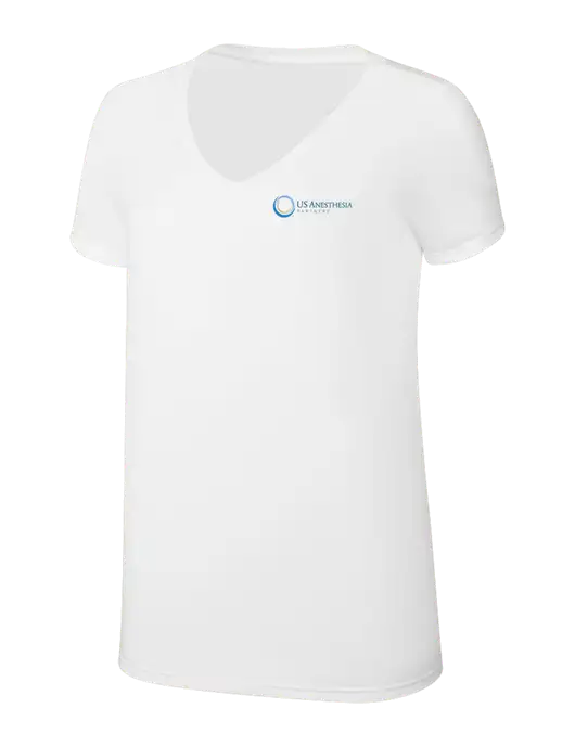 Womens Simply Soft V-Neck White 4.5oz  Poly/Combed Ring Spun Cotton T-Shirt w/US Anesthesia Partners Logo
