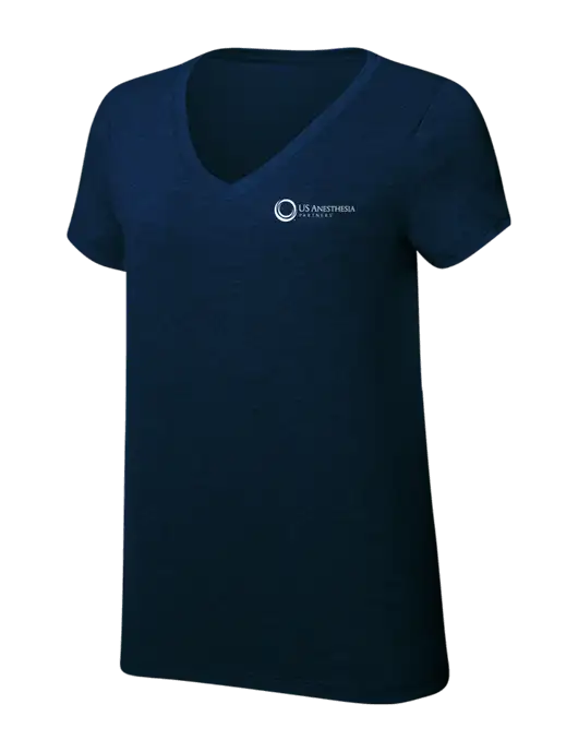 Womens Simply Soft V-Neck New Navy 4.5oz  Poly/Combed Ring Spun Cotton T-Shirt w/US Anesthesia Partners Logo