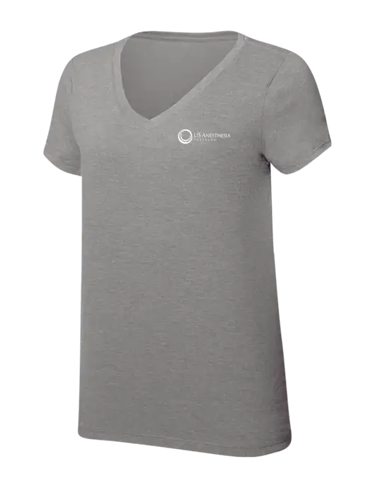 Womens Simply Soft V-Neck Grey Frost 4.5oz  Poly/Combed Ring Spun Cotton T-Shirt w/US Anesthesia Partners Logo