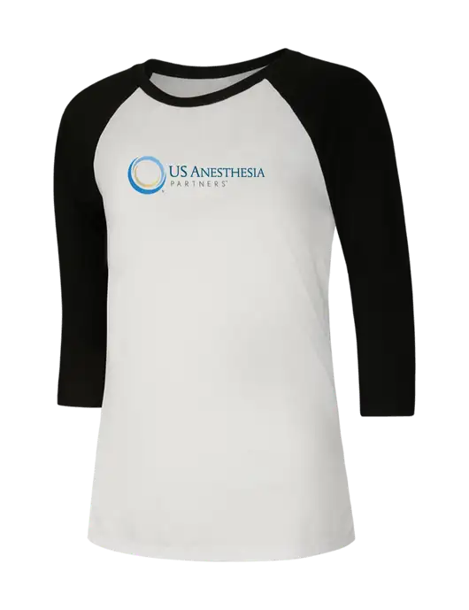 Womens Simply Soft 3/4 Sleeve Black/White Ring Spun Cotton T-Shirt w/US Anesthesia Partners Logo