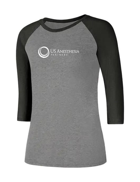 Womens Simply Soft 3/4 Sleeve Black Frost/Grey Frost Ring Spun Cotton T-Shirt w/US Anesthesia Partners Logo