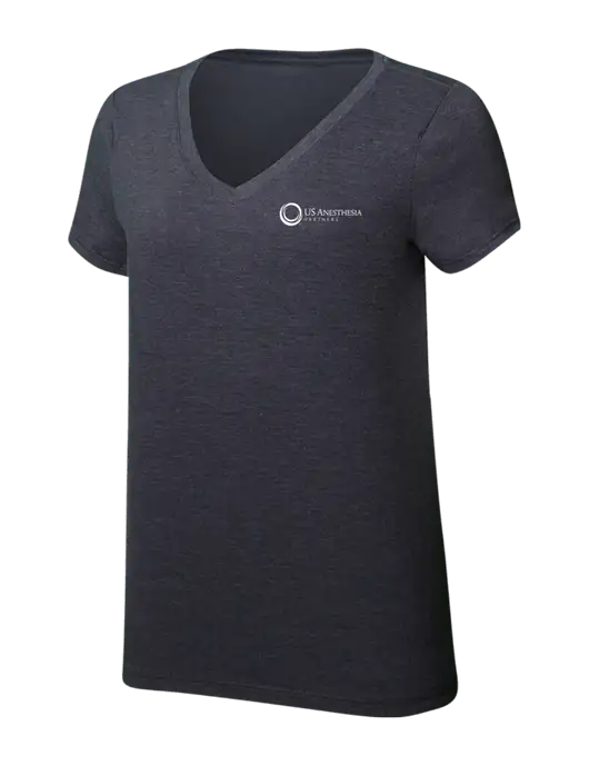 Womens Simply Soft V-Neck Heather Charcoal 4.5oz  Poly/Combed Ring Spun Cotton T-Shirt w/US Anesthesia Partners Logo