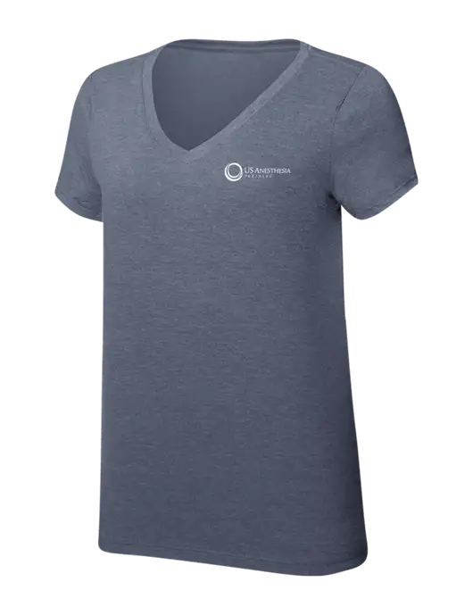 Womens Simply Soft V-Neck Navy Frost 4.5oz  Poly/Combed Ring Spun Cotton T-Shirt w/US Anesthesia Partners Logo