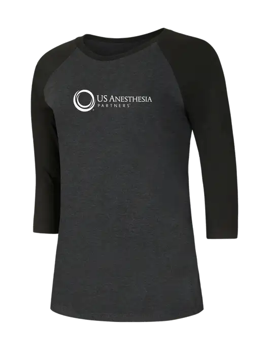 Womens Simply Soft 3/4 Sleeve Black/Black Frost Ring Spun Cotton T-Shirt w/US Anesthesia Partners Logo