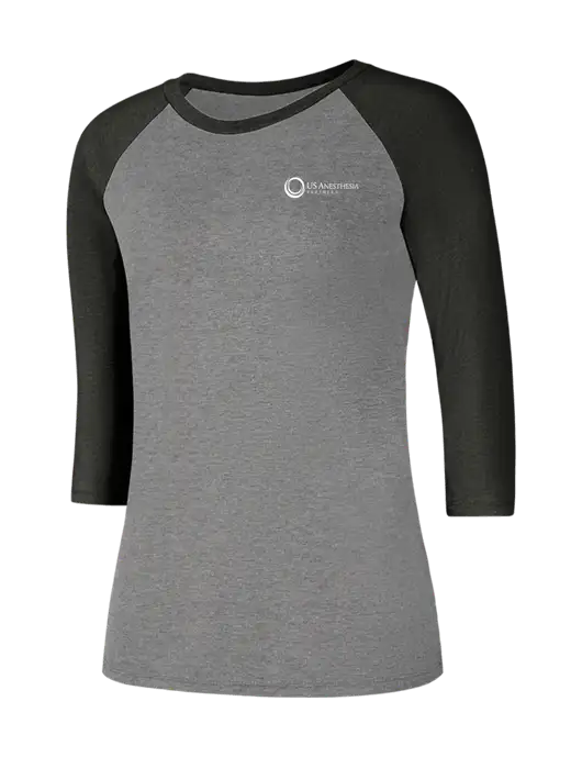 Womens Simply Soft 3/4 Sleeve Black Frost/Grey Frost Ring Spun Cotton T-Shirt w/US Anesthesia Partners Logo