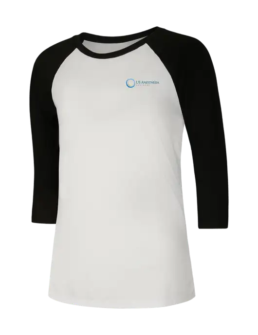 Womens Simply Soft 3/4 Sleeve Black/White Ring Spun Cotton T-Shirt w/US Anesthesia Partners Logo